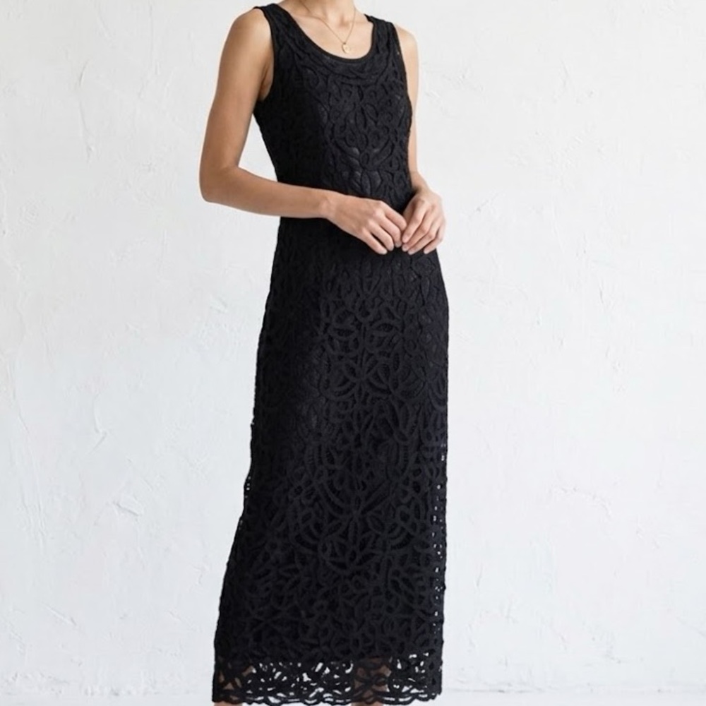 Carole Little Black Sleeveless Maxi Lace Dress